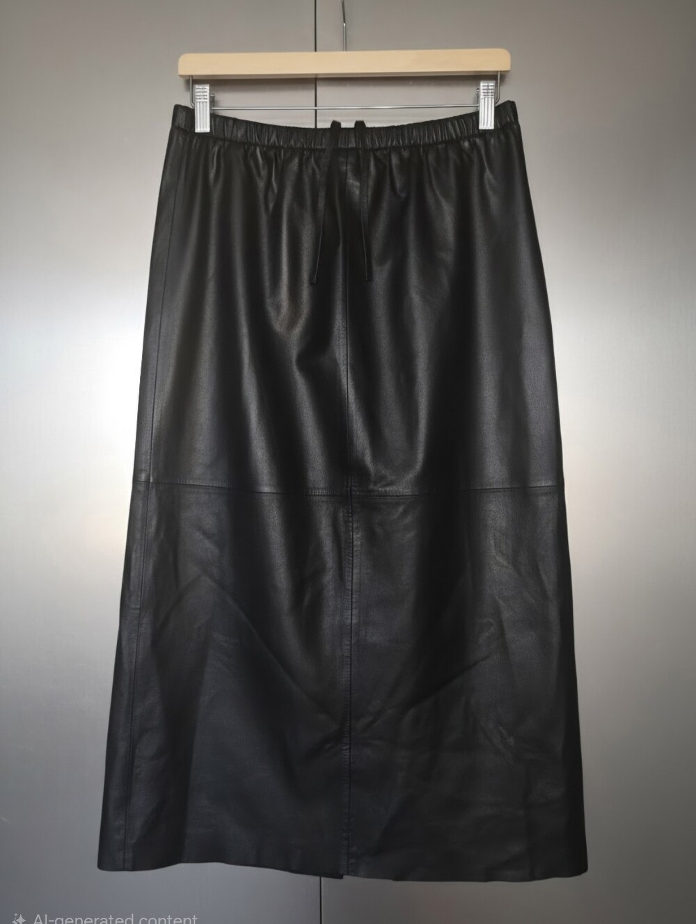 Massimo Dutti-M-Black leather midi pencil skirt Oversize Adjustable Waist